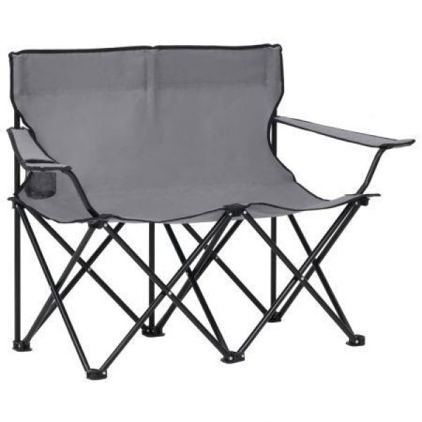 2-Seater Foldable Camping Chair Steel And Fabric Grey