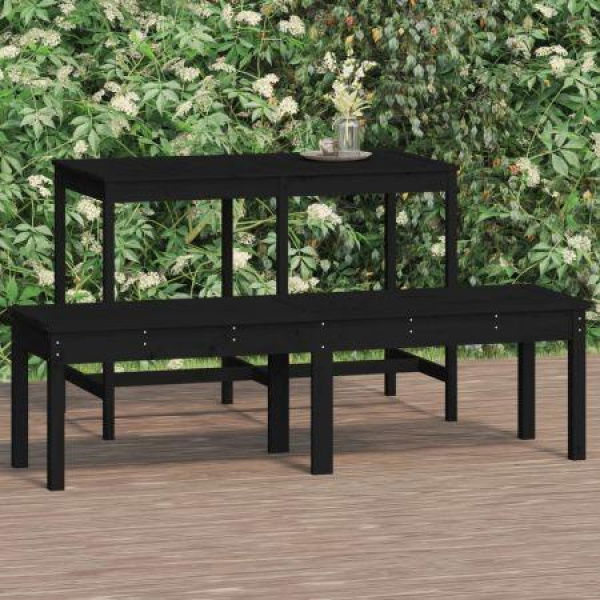 2-Seater Garden Bench Black 159.5x44x45 Cm Solid Wood Pine.