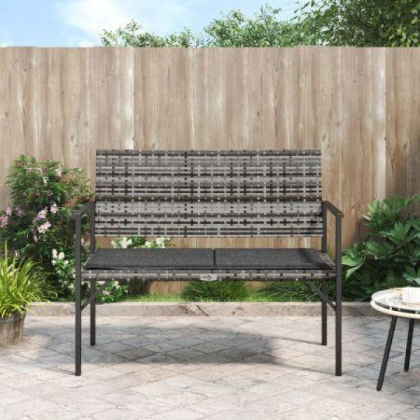 2-Seater Garden Bench With Cushion Grey Poly Rattan