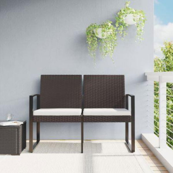 2-Seater Garden Bench With Cushions Brown PP Rattan