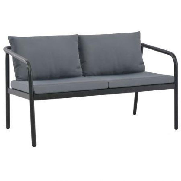 2 Seater Garden Bench With Cushions Grey Aluminium