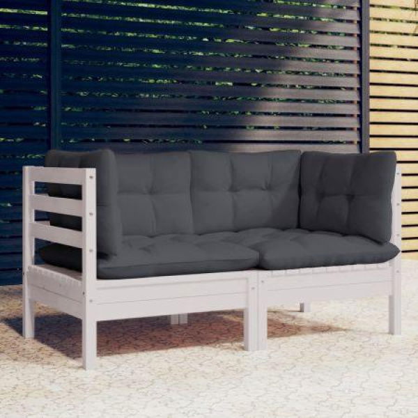 2-Seater Garden Sofa With Anthracite Cushions Solid Wood Pine