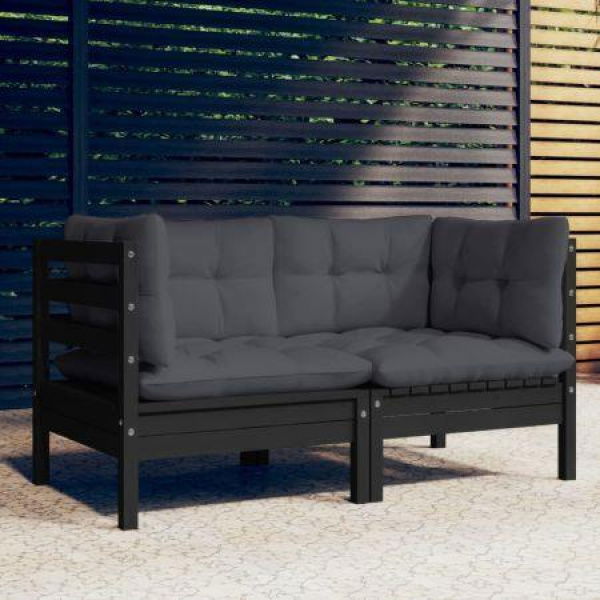 2-Seater Garden Sofa With Anthracite Cushions Solid Wood Pine