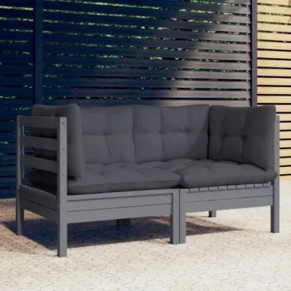 2-Seater Garden Sofa with Anthracite Cushions Solid Wood Pine