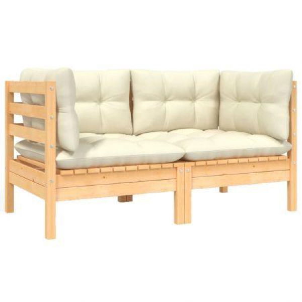 2-Seater Garden Sofa With Cream Cushions Solid Pinewood