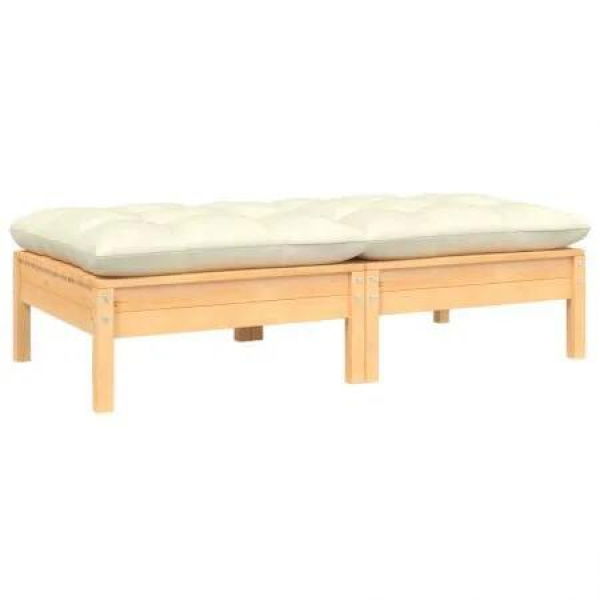 2-Seater Garden Sofa with Cream Cushions Solid Pinewood