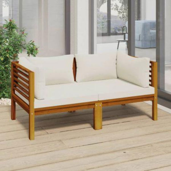 2-Seater Garden Sofa With Cream Cushions Solid Wood Acacia