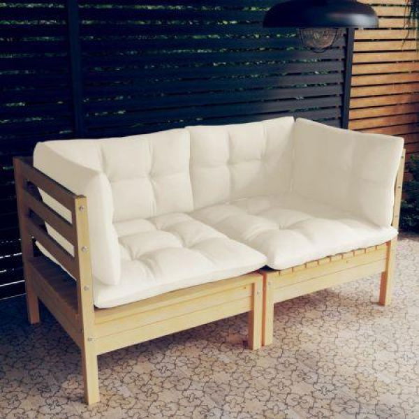 2-Seater Garden Sofa With Cream Cushions Solid Wood Pine