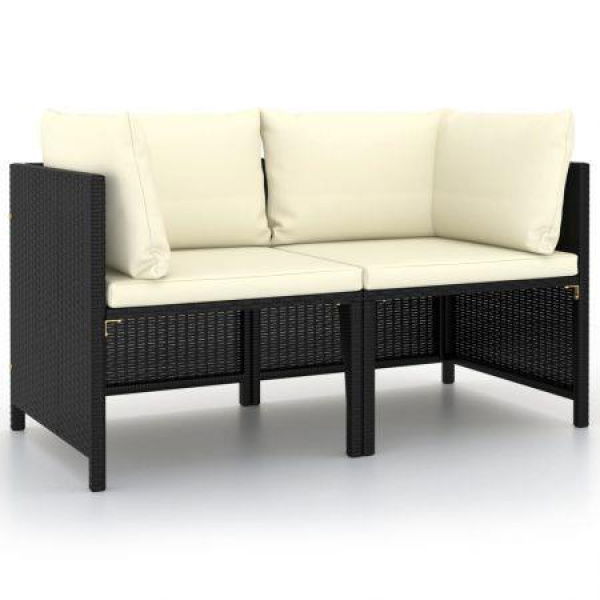 2-Seater Garden Sofa With Cushions Black Poly Rattan