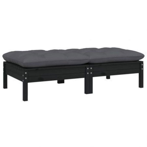 2-Seater Garden Sofa With Cushions Black Solid Pinewood