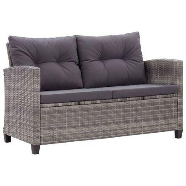 2-Seater Garden Sofa With Cushions Grey 124 Cm Poly Rattan