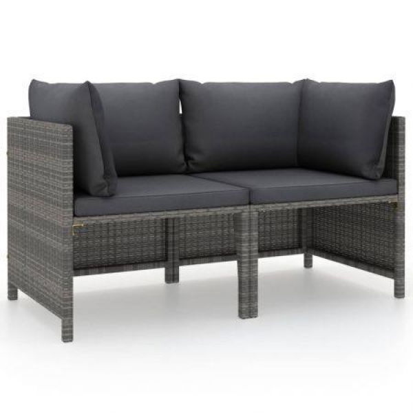 2-Seater Garden Sofa With Cushions Grey Poly Rattan