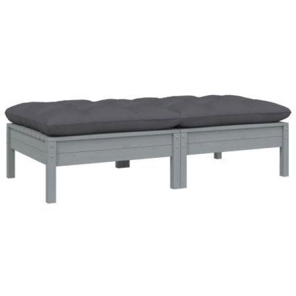 2-Seater Garden Sofa With Cushions Grey Solid Pinewood