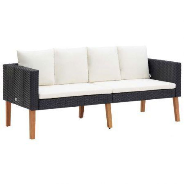 2-Seater Garden Sofa With Cushions Poly Rattan Black