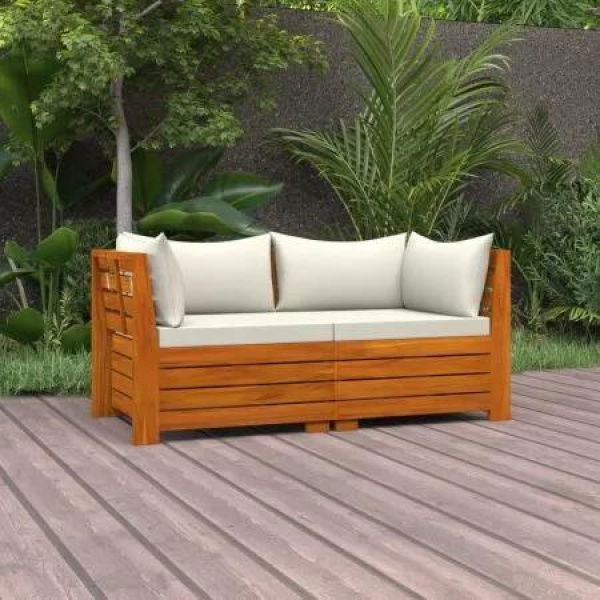 2-Seater Garden Sofa with Cushions Solid Wood Acacia