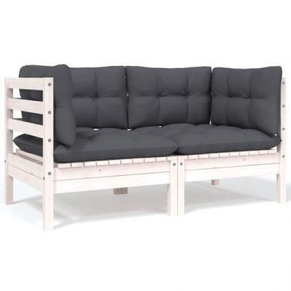 2-Seater Garden Sofa With Cushions White Solid Pinewood