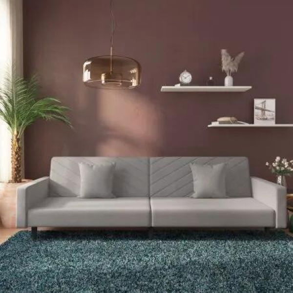 2-Seater Sofa Bed with Two Pillows Light Grey Velvet