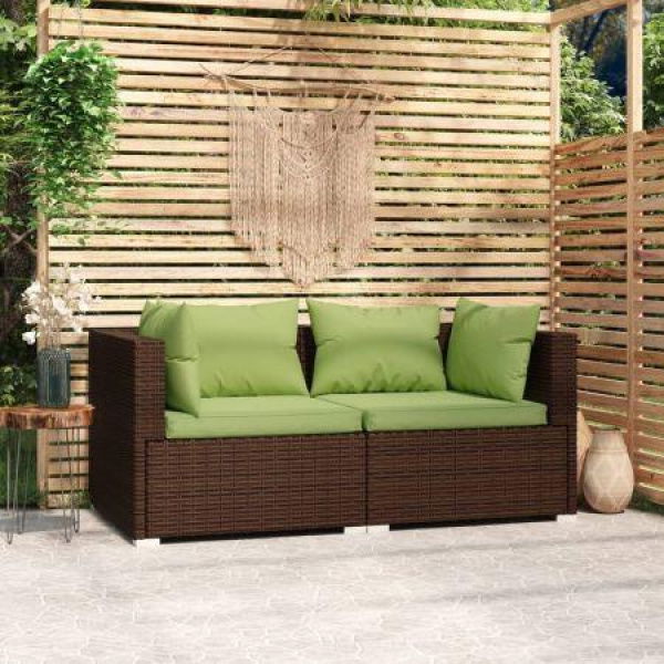 2-Seater Sofa With Cushions Brown Poly Rattan