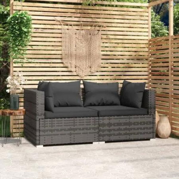 2-Seater Sofa with Cushions Grey Poly Rattan