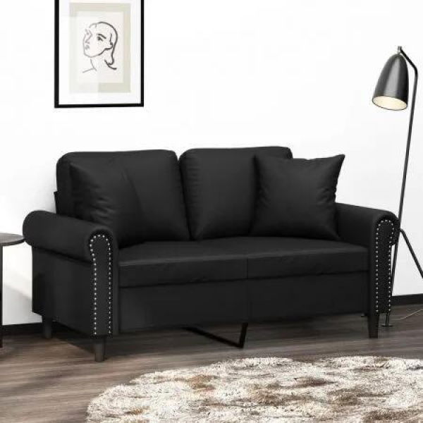 2-Seater Sofa with Throw Pillows Black 120 cm Faux Leather