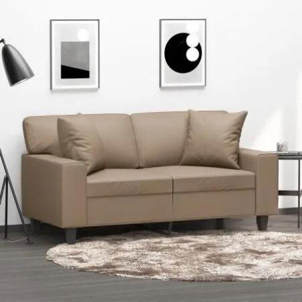 2-Seater Sofa with Throw Pillows Cappuccino 120 cm Faux Leather