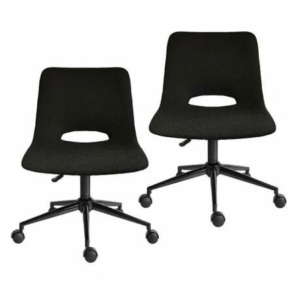 2 Set Office Desk Chair - Loop Yarn Fabric Home Swivel Chair Cut-Out Seat HALO BLACK