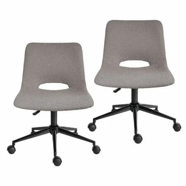 2 Set Office Desk Chair - Loop Yarn Fabric Home Swivel Chair Cut-Out Seat HALO GREY