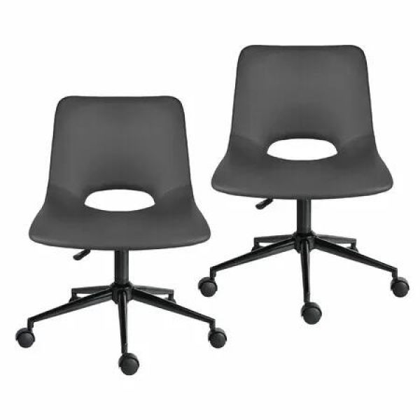 2 Set Office Desk Chair - PU Leather Home Swivel Chair Cut-Out Seat HALO GREY