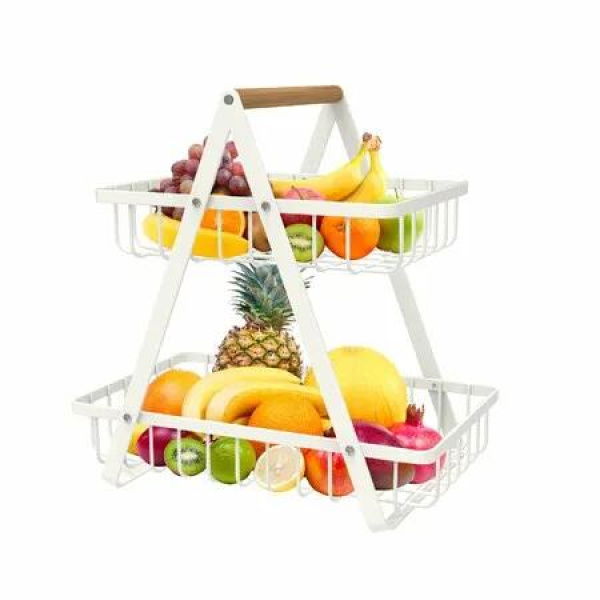 2 Tier Fruit Basket,Fruit Bowl Holder Bread Basket Vegetable Rack,Detachable Fruit Holder for Fruit,Vegetables,Snacks Home,Kitchen Office Color White