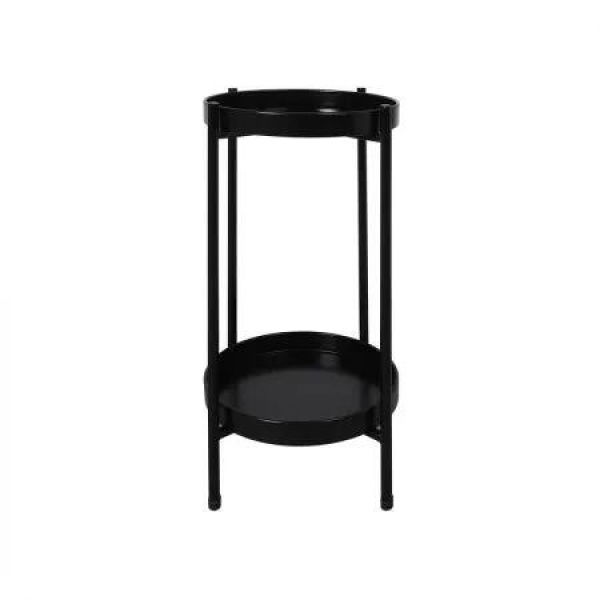 2 Tier Plant Stand Metal Flower Black Medium