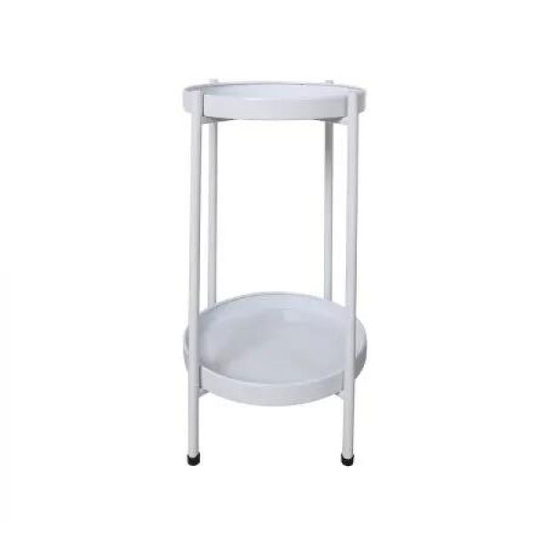 2 Tiers Plant Stand Metal Flower White Medium