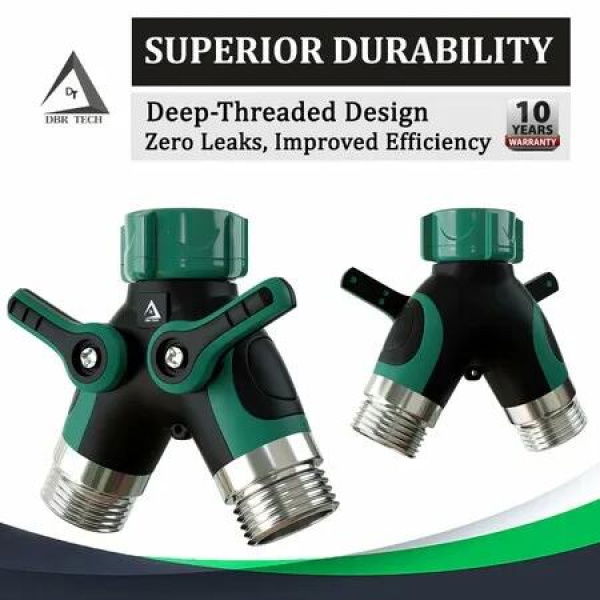 2-Way Garden Hose Splitter: Durable Y-Shaped Connector for Outdoor Faucets, Includes 4 Sealing Rings for Leak-Proof Connections