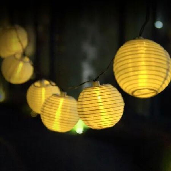 20 LED Solar Red Paper Lantern String Lights 5m Fabric Festivals Wedding New Year Spring Festival Christmas Party Decorations 8 Modes Warm White