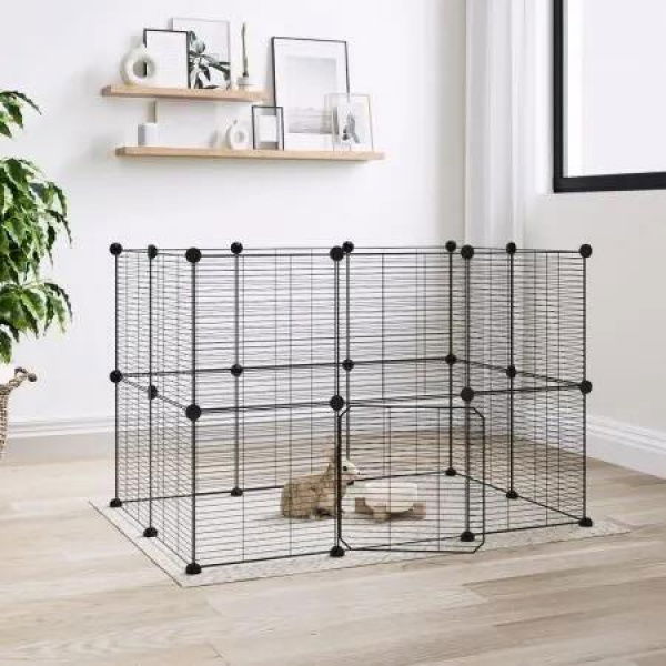 20-Panel Pet Cage with Door Black 35x35 cm Steel