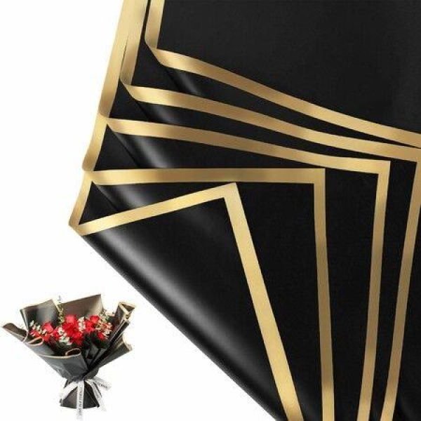 20 Sheets Flower Wrapping Paper - Waterproof Floral Bouquet Wrapping Paper,Florist Supplies Packaging Paper for Wedding Birthday Gift DIY (Black)