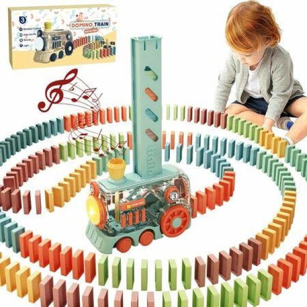 200 PCS Green Automatic Dominoes Train Set,Fun and Colorful Train with Lighting Sound Effects,Creative Dominos Game Toy for Kidsï¼ŒXmaxï¼ŒHoliday gift