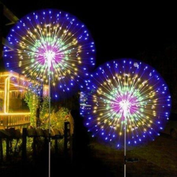 200LED 8 Modes Solar Firework Lights Plug In Ground Starburst COLORFUL