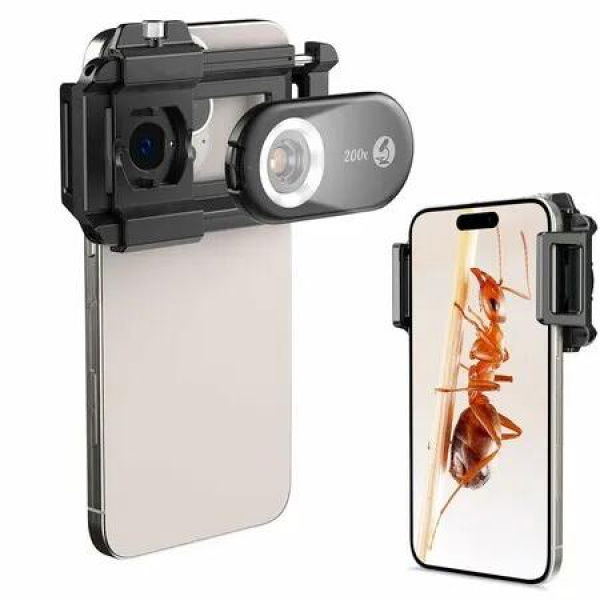 200X Phone Mini Pocket Microscope with 12 LED Light Modes,Nano Zoom Portable Digital Microscope Camera Attachments for Smartphone,CPL Lens,Quick Focus Slide