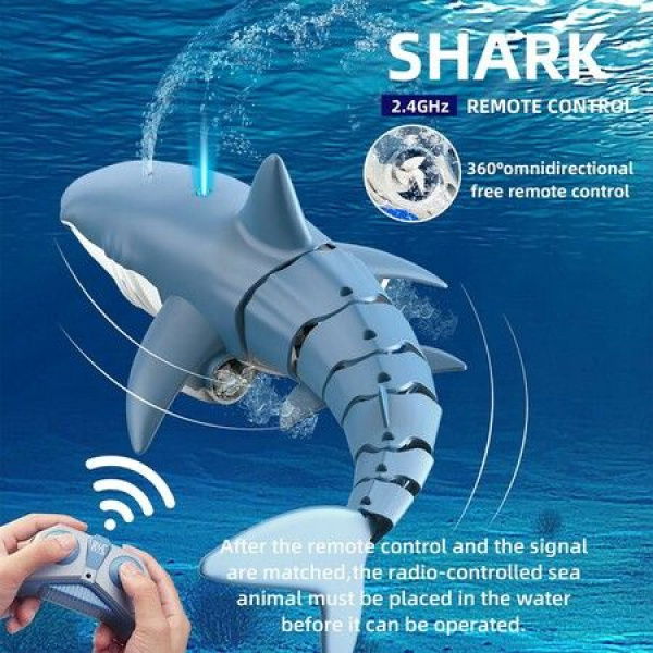 2021 Newest 2.4GHz Funny Remote Control Shark Underwater Simulation Fish Animals Robots Bath Tub Pool Electric Toys For Kids COL BLUE.