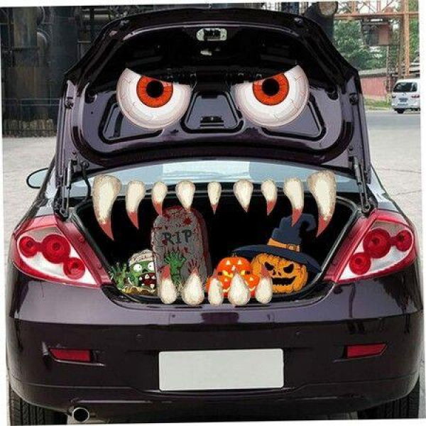 2022 Halloween Home Party Car Decorations Kit - Halloween Car Decorations - Halloween Outdoor Decorations For Car Archway Garage (Red)