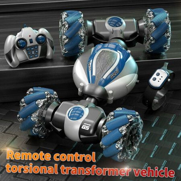 2022 Newest 2.4G Remote Control Car Transforming Children Drift Stunt Off-Road Vehicle Color Blue.