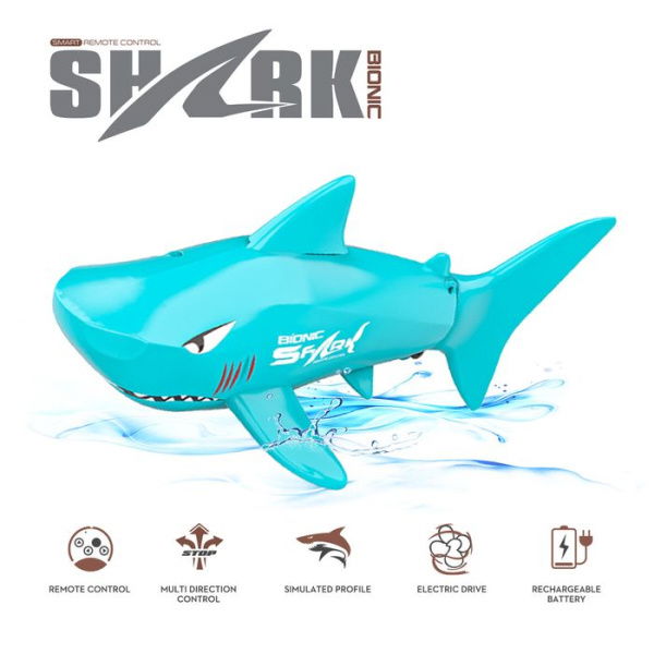 2022 Newest 2.4G Remote Control Shark Boat Simulation Toy Swimming Pool Bathroom Baby Bath Toy Shark Waterproof Color: Blue.