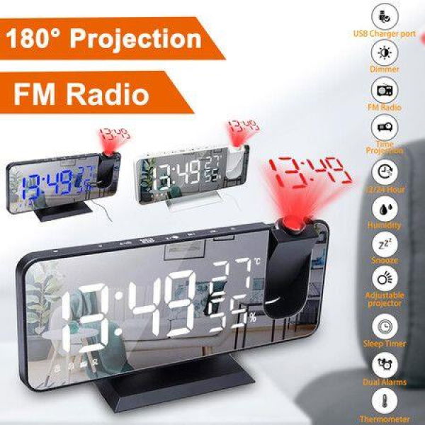 2022 Newest LED Digital Projection Alarm Clock Table Electronic Alarm Clock With Projection FM Radio Time Projector Bedroom Bedside Clock