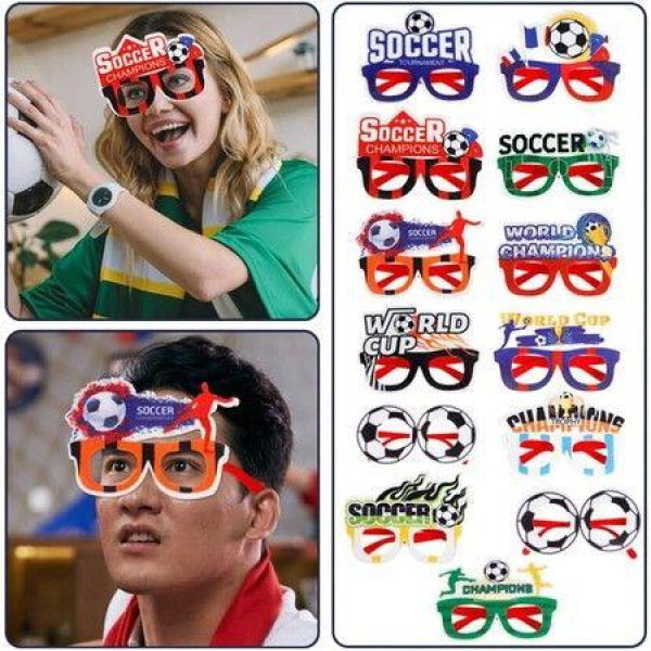 2022 Qatar World Cup 12pcs Football Glasses Goals Felt Fabric Plastic Soccer Party Supplies Kids Party Favors Games Decorations