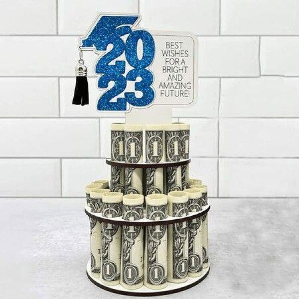 2023 Graduation Gift Money Holder Double-Layer Graduation Money Cake (Blue)