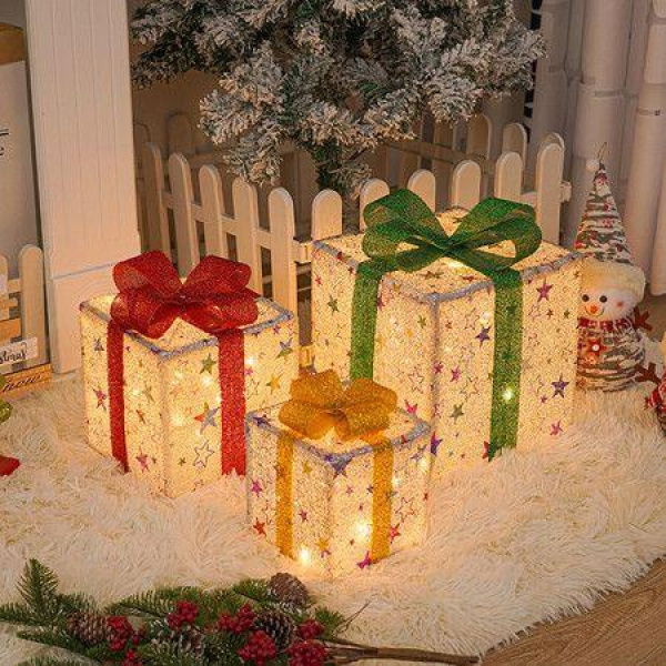 2023 New Christmas Lights Christmas Gift Box Three-Piece Set Christmas Products Birthday Party Decoration Props Ornaments