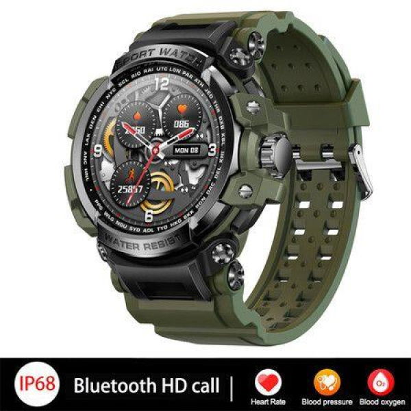 2023 New Series IP68 Waterproof Mens Smartwatch Sports Outdoor Sport Smartwatch Men SpO2/HR/BP Fitness Tracker Smart Clock Color Military Green.