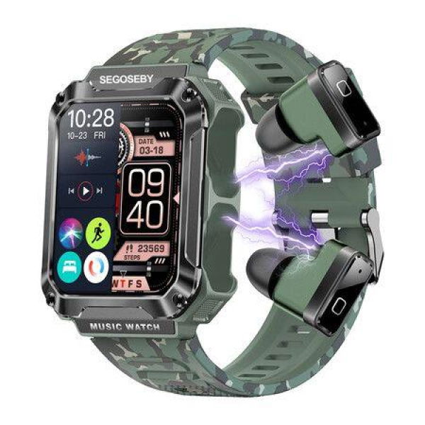 2023 Newest Smartwatch With Earbuds 3-in-1 Fitness Tracker 1.96-inch HD Screen 4GB Large Memory Bluetooth Call Sports Men Color Green