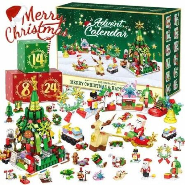 2024 Advent Calendar Christmas Building Set 24 Countdown Playset with 853 Pieces,Christmas Tree,Santa Claus Gift for Kids Ages 6+