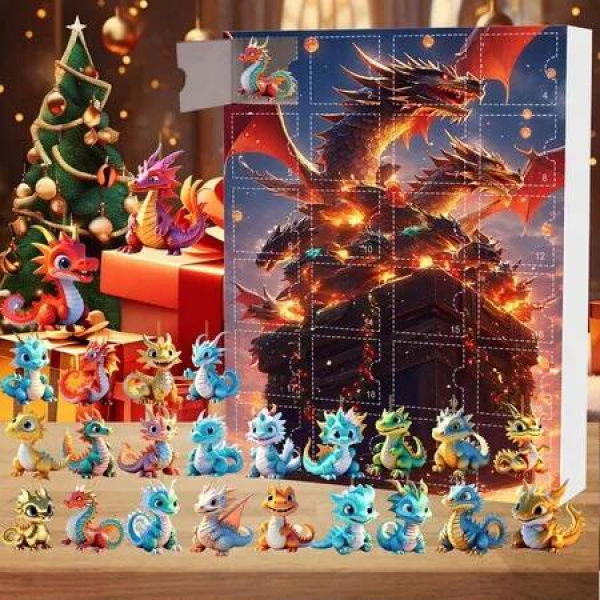 2024 Christmas Advent Calendar 24 Day Christmas 2D Plain Hanging Fire Long Dino Figures and Accessories Christmas Countdown Gift